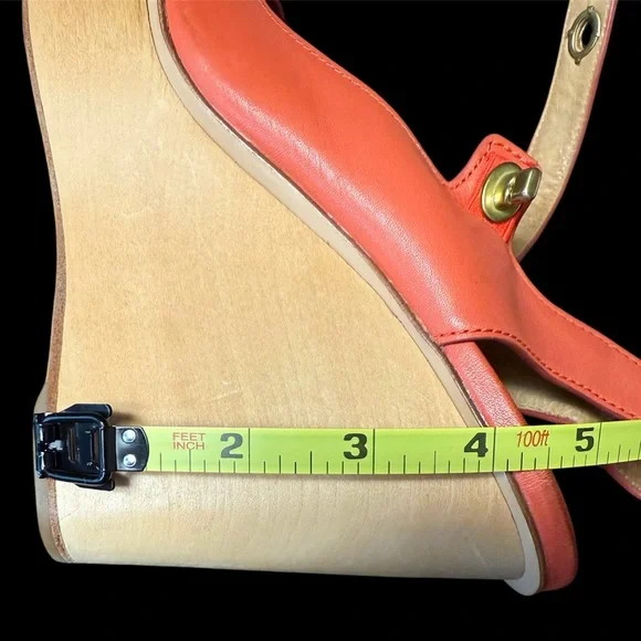 COACH Coral Leather Wooden Platform Wedge Heels Women’s Shoes Size 9.5 B - Picture 9 of 10